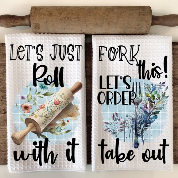 Lets Just Roll With It Kitchen Towel, Floral Kitchen Towel Set Hand Towels - Picture 1 of 9